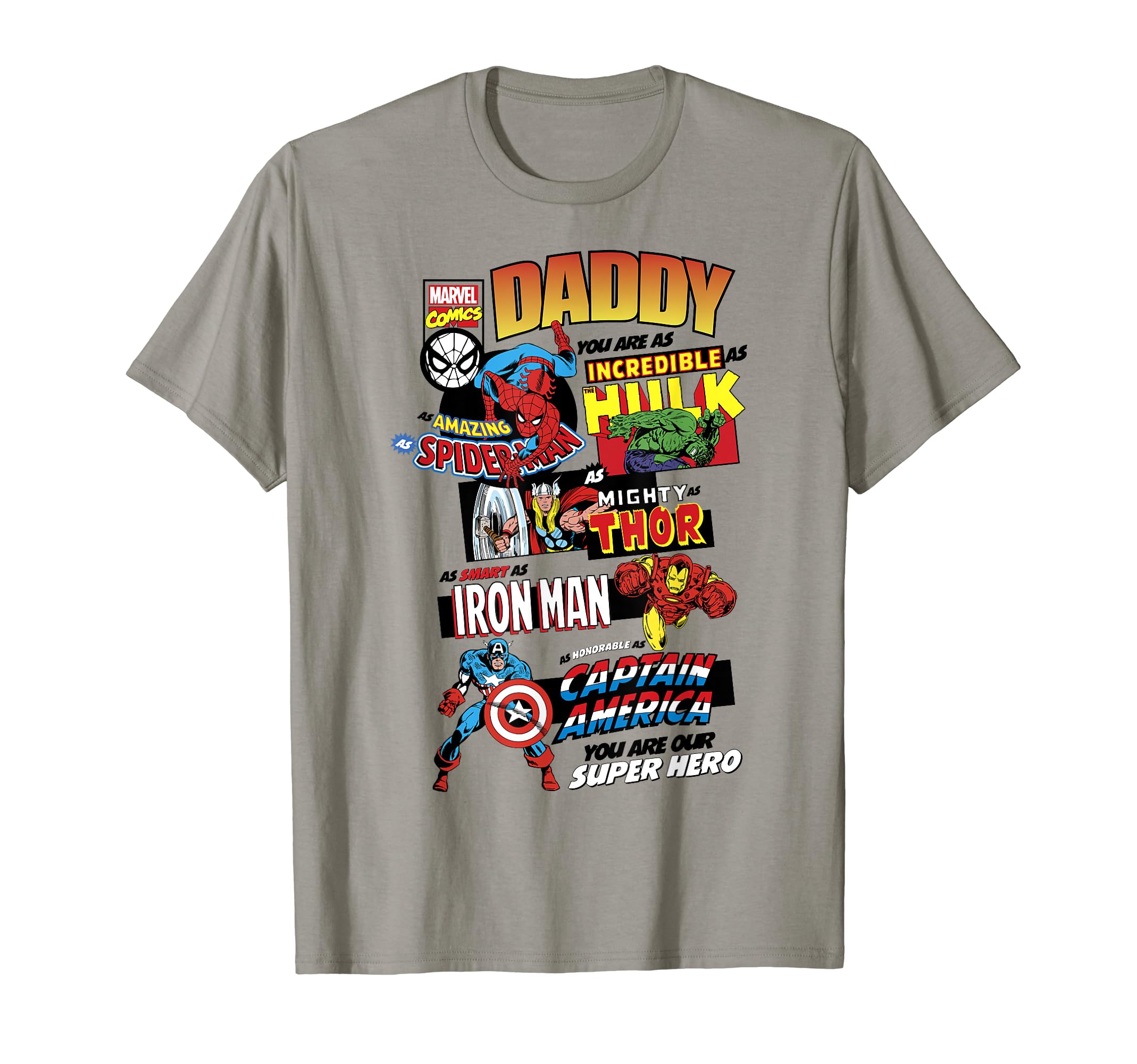Marvel Avengers Father's Day Retro Comic Graphic Short Sleeve T-Shirt