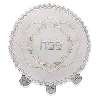 Majestic Giftware Passover Seder Round Matzah Cover with Heavy Plastic - MC315-SM | 12 Inch White/Silver/Cream Passover Matzo Covers Made with Satin Fabric & Three Pockets with Flaps | Pesach Decor