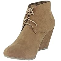 DND BellaMarie Womens Sally-5 Faux Suede Almond Toe Lace up Wedge Ankle Booties (6.5, Camel)