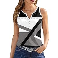 SCBFDI Tank Top Women, Womens Clothing V Neck Button Down Off Shoulder Tank Tops Geometric Colorblock Dressy Tops Beach Wear Cute Summer Outfits