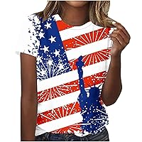 American Flag Patriotic T-Shirt Women 4th of July Gift Shirt USA Flag Stars Stripes Graphic Short Sleeve Casual Tops