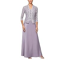 Alex Evenings Women's Long Mock Jacket Dress with Satin Skirt, ICY Orchid, 12