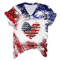 July 4th Womens Patriotic Shirt Cute Gnomes Graphic Tees V Neck Tie Dye T-Shirt Memorial Day American Flag Tops