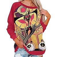 Hazbin Hotel Long Sleeve Sweatshirts Women's Round Neck Anime Pullover Cosplay Tops hazbin Hotel Merch(Hell Inn)