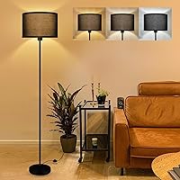 Black Floor Lamps for Living Room Bedroom, Bright Modern Standing Lamp with 3 Color Temperatures(9W Bulb), Black Lamp Shade, 59