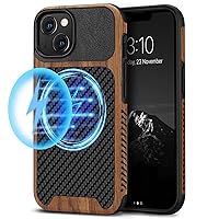 TENDLIN Magnetic Case Compatible with iPhone 13 Mini Case Wood Grain with Carbon Fiber Texture Design Leather Hybrid Slim Case (Compatible with MagSafe) Black