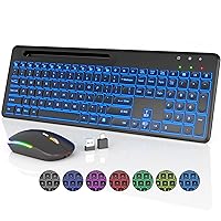 Wireless Keyboard and Mouse, 7 Backlit Effects, Quiet Light Up Keys, Sleep Mode, Phone Holder - Rechargeable Cordless Combo with Type C Adapter for Mac, Computer, Laptop - by SABLUTE, Black
