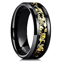 King Will Nature Mens 8mm Black/Silver Tungsten Carbide Wedding Ring with Black and Gold Foils Inlay Beveled Edge