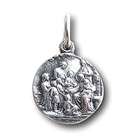 Sterling Silver Jesus with The Children Medal - Antique Replica