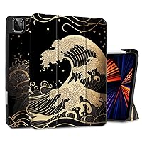 DONGKE Case for 2022/2021/2020/2018 iPad Pro 11 inch Gen 4/3/2/1 - Slim Protective Case - Built in Pencil Holder Support Charging - Trifold Stand & Sleep/Wake Cover - Golden Waves