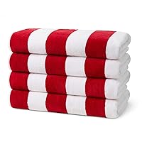 Ben Kaufman Joey Velour Striped Towel - Oversized & Absorbent Striped Beach Towels - Colorful Yarn Dye Stripe Cotton Towel for Swimming & More - Lightweight & Soft Swim Towels - Red, 4 Pack