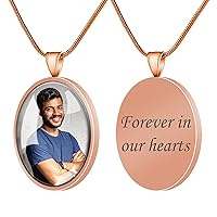 Personalized Photo Urn Necklace, Custom Engraving Cremation Ash Jewelry for Human Ashes, Memorial Keepsake Necklace Gift for Women & Men