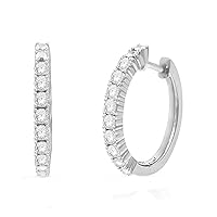Natalia Drake 4 Prong Diamond Hoop Earrings for Women in 925 Sterling Silver Color I-J/Clarity I3