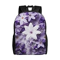 Small Purple Flower Print Backpack for Women Men Lightweight Laptop Backpacks Travel Laptop Bag Casual Daypack