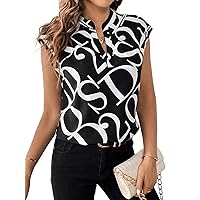 GORGLITTER Blouse Top Women's Elegant Short Sleeve Blouse Shirt with Collar Summer Blouse with Graphic Pattern