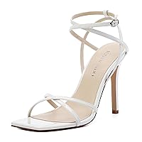 Strappy High Stiletto Heels, Ankle Strap Heeled Sandals for Women, Sexy Square Open Toe Heels for Wedding Party Dress
