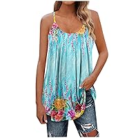 Sleeveless Tunic Tops，Womens Spaghetti Strap Tank Top Sexy Camisole Scoop Neck Shirts Cami Top Beach Flowy Blouse