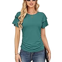 GRACE KARIN Women's 2024 Summer Tops Ruffle Sleeve Basic T Shirts Dressy Casual Ruched Work Blouses