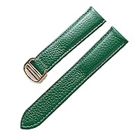 Watch Band for Cartier Tank Solo Men Lady Deployant Clasp Watch Strap Genuine Leather Soft Watch Bracelet Belt 20mm 22mm 23mm (Color : Green-Gold, Size : 20mm)