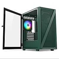 Vetroo M05 Micro ATX Computer PC Case with Door Open Tempered Glass Side Panel & Mesh Front Panel, Pre-Installed 120mm ARGB Fan in Rear, Support 240mm Radiator, Type-C Port - Army Green