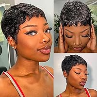 Pixie Cut Wig Human Hair Short Pixie Cut Wigs for Black Women Human Hair Glueless Wig 100% Brazilian Human Hair Full Machine Made Wig Black Color for Women Daily Ues