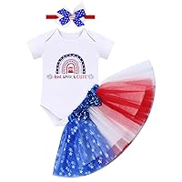 IMEKIS Newborn Baby Girls My First 4th of July Outfit Patriotic Romper + Tutu Skirt + Headband Clothes Set for Photo Shoot