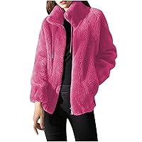 Women Sherpa Jacket Full Zip Fuzzy Teddy Coat With Pocket Stand Collar Solid Fleece Lined Warm Winter Casual Outfits