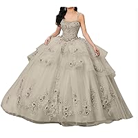 3D Flower Quinceanera Dresses for Teens Lace Tulle Sweet 16 Birthday Appliques Ball Gowns Puffy Tiered Prom Dresses