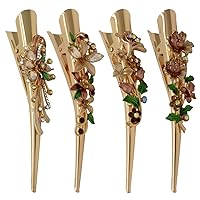 Set of 4 Large Metal Alloy Alligator Sectioning Clips for Women and Girls - Pretty Strong Clamp Hair Pins Non-Slip Hair Grips Accessories for Thick Hair, Gold