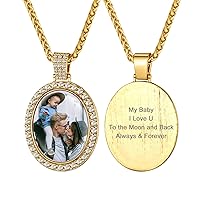GOLDCHIC JEWELRY Personalized Photo Necklace Hip Hop Iced Zircon Medallion Pendant for Men Women, CZ Customized Picture Round/Heart/Square Memory Jewelry, Chain Length 18-30 inches