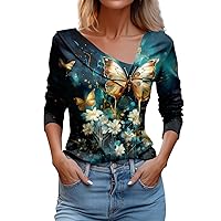 Blouses for Women Casual V Neck Cute Daily Fitting Tops for Women Printing Casual Tops for Women