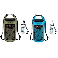 Piscifun Dry Bag Army Green 20L Bundle with Waterproof Floating Backpack Blue 20L & 2 Waterproof Phone Cases