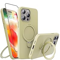 3 in 1 Magnetic Stand for iPhone 15 Pro Max Case, Liquid Silicone Case,[Compatible with MagSafe][Built-in Kickstand&Ring Holder] Anti-Scratch Soft Microfiber Lining, Yellow