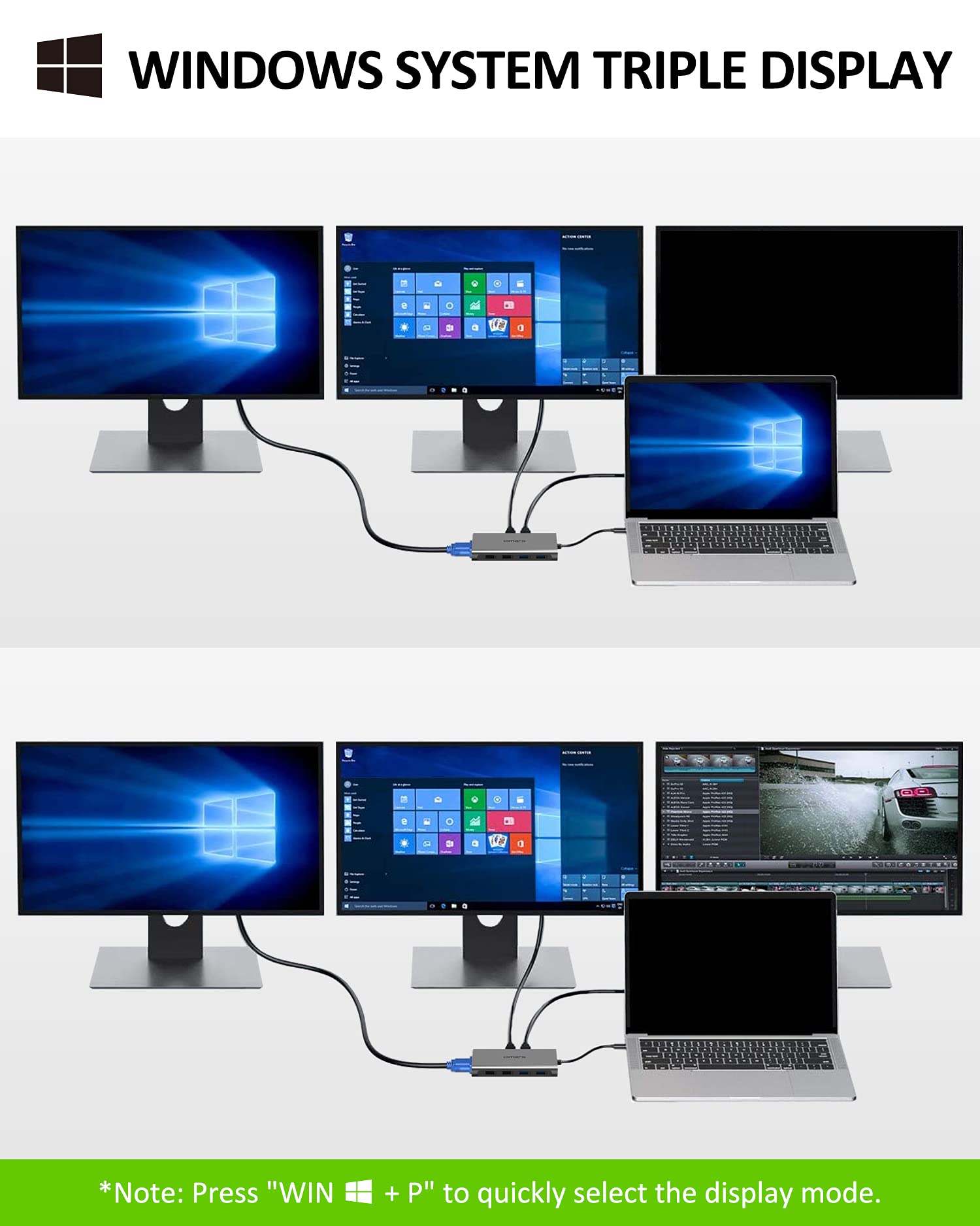 USB C Docking Station for Laptop USB C Hub Triple Display Monitors Adapter Replicator w/4K Dual HDMI, 1080P VGA, 4 USB3.0/2.0, TF/SD 2.0 100W PD, Ethernet for MacBook, HP, Dell, Lenovo, Surface