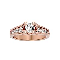 Certified 18K Gold Ring in Round Cut Moissanite Diamond (0.31 ct) Round Cut Natural Diamond (0.5 ct) With White/Yellow/Rose Gold Engagement Ring For Women