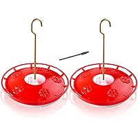 eWonLife Hummingbird Feeder for Outdoors, 2 Pack, Leak-Proof, Easy to Clean and Refill, Saucer Humming Bird Feeder Plastic, Including Hanging Hook, with 5 Feeding Ports (16 Ounce/Pack)