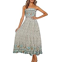 XJYIOEWT Long Sleeve Dress for Women Formal Plus,Women Casual Dress Floral Printed Summer Strapless Dresses Sleeveless R