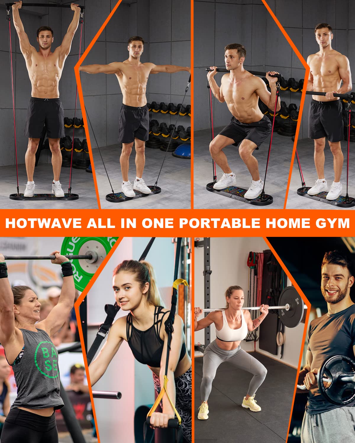 HOTWAVE Portable Workout Equipment with 15 Gym Accessories.18 in 1 Push Up Board Fitness ,Foldable Pushups Bar with Resistance Band. Strength Training for Man,Full Body Exercise at Home Gym