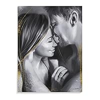 Men And Women Lightly Kiss Black And Painting HD Minimalist Style Poster Artwork Decorative Poster Wall Art Paintings Canvas Wall Decor Home Decor Living Room Decor Aesthetic Prints 8x10inch(20x26cm)