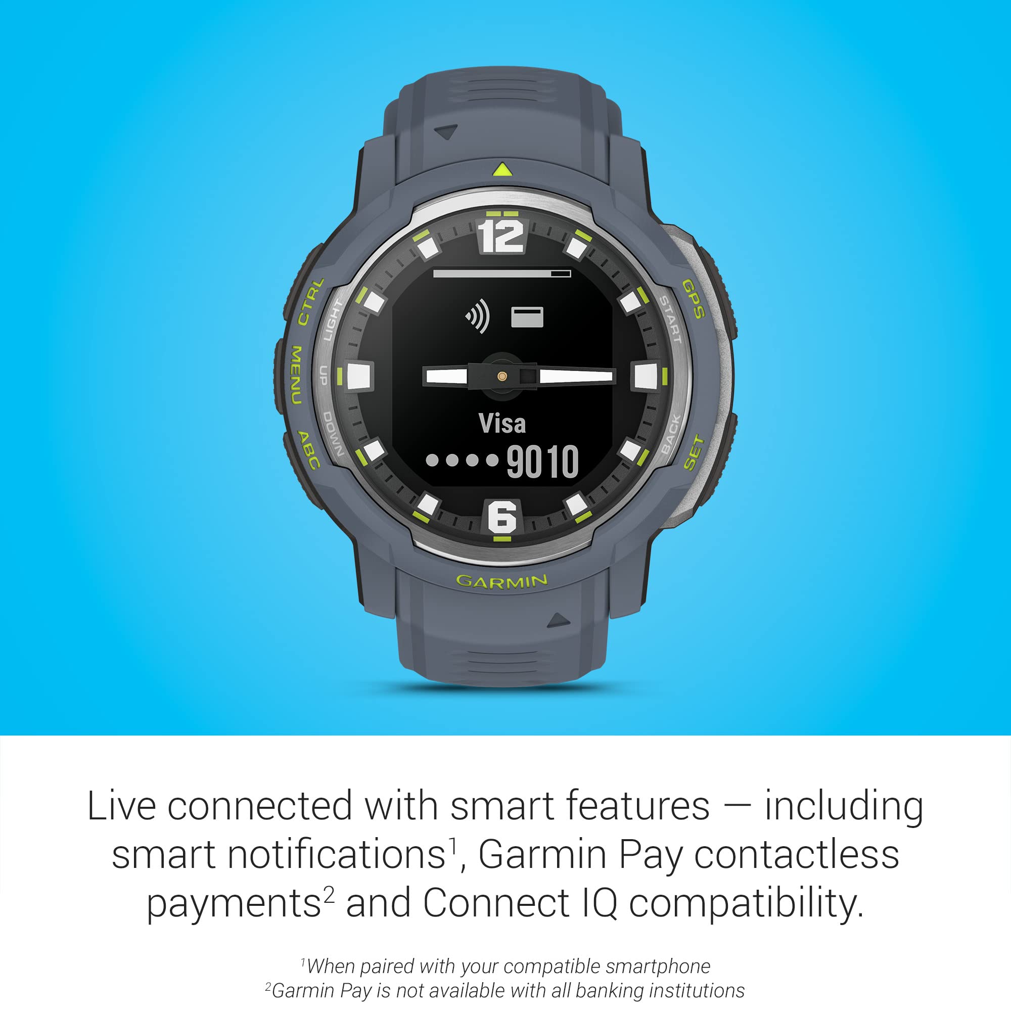 Garmin Instinct Crossover, Rugged Hybrid Smartwatch, Analog Hands and Digital Display, Blue Granite
