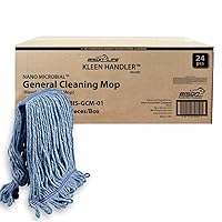 Bulk Case of 24 HEAVY DUTY Commercial Mop Head Replacement, Wet Industrial Cotton Looped End String Cleaning Mop Head Refill, Blue Mop