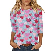 Valentines Day Shirts,3/4 Sleeve Shirts for Women Cute Valentine's Day Print Graphic Tees Blouses Casual Plus Size Basic Tops