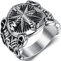 Men's Stainless Steel Nautical Biker North Star Anchor Compass Ring US Size 7-15