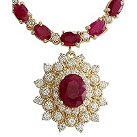 40.45 Carat Natural Red Ruby and Diamond (F-G Color, VS1-VS2 Clarity) 14K Yellow Gold Luxury Necklace for Women Exclusively Handcrafted in USA