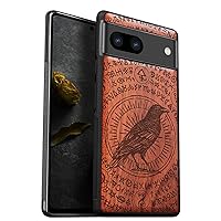 Carveit Wood Case for Pixel 7a Case [Natural Wood & Black Soft TPU] Shockproof Protective Cover Unique & Classy Wooden Phone Case Compatible with Google Pixel 7a Case (Witchcraft Raven-Red Wood)
