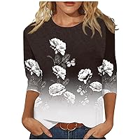 Womens Blouses,Women's Fashion Casual Seven Sleeve Floral Print Round Neck Top,3/4 Sleeve Tops for Women
