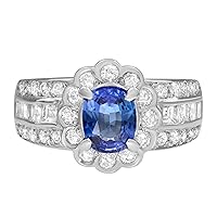 Rachel Koen Oval Blue Sapphire Diamond Halo Cocktail Ring Platinum Size 5.75
