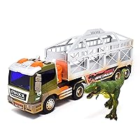 Sunny Days Entertainment Maxx Action Long Haul Dinosaur Transport Truck & Trailer - 3 Piece Vehicle Toy for Kids - Lights, Sounds and Friction Motor