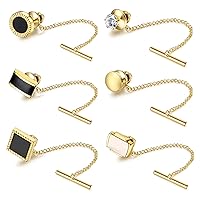 YADOCA 6Pcs Tie Tacks for Men Tie Pin with Chain Tie Tack Clutch for Wedding Anniversary Business Accessories Black Silver Gold Tone