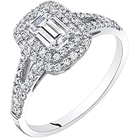 PEORA 14K White Gold Emerald Cut Engagement Ring for Women, 2 Carats total, F-G Color, VVS Clarity, Sizes 4-10